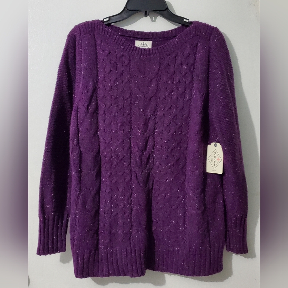 St John's Bay, Petite Women's Purple Cable Knit Pullover Sweater. NWT